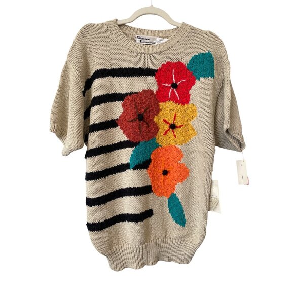 Vintage 90s Western Connection Sweater Size Medium Floral Knitted Deadstock NEW - Picture 1 of 7